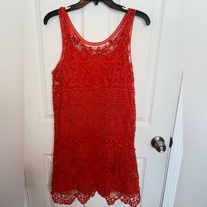 LC Lauren Conrad Vibrant Red Crocheted Dress